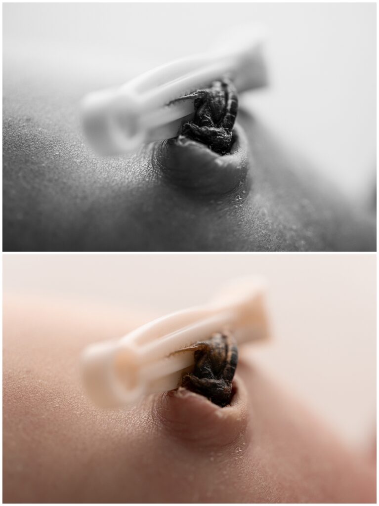 newborn macro shots belly button clip still on